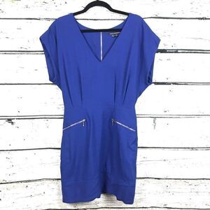 French Connection Blue Wide Deep V-Neck Mini Dress